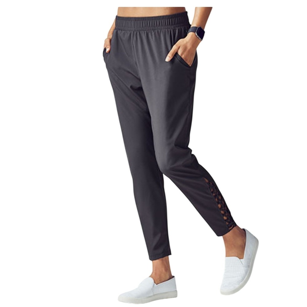 Fabletics Tiana Gray Lattice Macrame Ankle Tapered Activewear Pants Workout